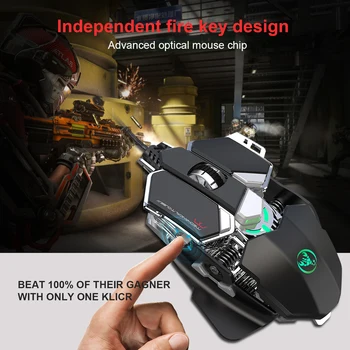 HXSJ J600 Mecanice Gaming Mouse, 6400DPI 9-tasta Programabilă RGB Efect de Lumină Mouse-ul cu Fir de Lumină Rece pistol Automat pentru PC Gamer