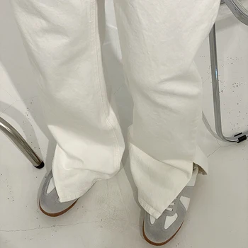 IEFB Îmbrăcăminte pentru Bărbați Alb Split Tiv Blugi Barbati Direct de Înaltă Talie Subțire Toamna Ușor Evazată Split Largi Picior Pantaloni din Denim