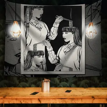 Japoneze Alb Negru Agățat De Perete Tapiserie Dormitor Tapiserii Noptiera Pânză Cameră Decor Pătură, Covor De Perete Goth Hippie Mandala
