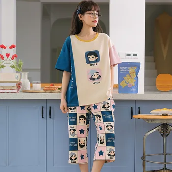 Japoneze Pijamale Pijamale De Bumbac Set De Pijama Femei Pijamas Maneci Scurte Homewear De Desene Animate Drăguț Cămașă De Noapte De Petrecere Liber Homewear