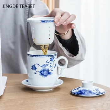 Jingdezhen Retro Ceramica Ceașcă de Ceai cu Filtru de uz Casnic Ceai Infuser Birou Cesti de Apa Cadouri de Călătorie Set de Ceai Drinkware Consumabile