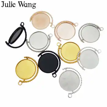 Julie Wang 5 Seturi Cabochon 25mm Setări Cu Sticla Rotativ Dublu Partea de Aliaj Rotund Cameo Bază Farmece a Face Bijuterii Accesorii
