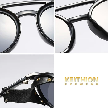 KEITHION Moda Vintage SteamPunk Stilul Punk Rotund ochelari de Soare Polarizat de Piele Laterale Scut de Design de Brand Gradient de Ochelari de Soare