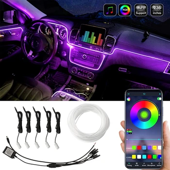 Led-uri Auto de Interior Banda de Lumina EL Neon Sârmă RGB mai Multe Moduri de Sunet App de Control Auto Atmosfera Decorative Lampă Ambientală