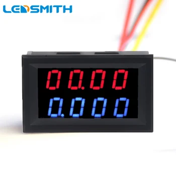 LEDSMITH 4-Bit Digital de Precizie Voltmetru Ampermetru DC 0-200V 10A Red LED Albastru Dual Display 5 Cabluri Auto de Tensiune de Curent Monitor