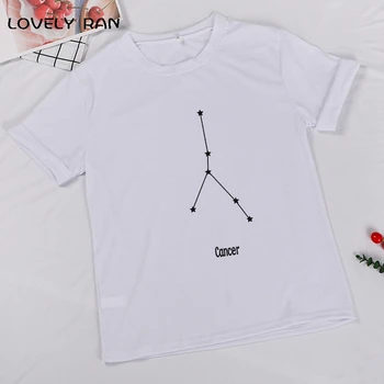 Maneci scurte T Shirt pentru Femei din Bumbac Douăsprezece Constelații de Imprimare Cadouri Speciale T-Shirt Y2K Fete Topuri de Vară 2021