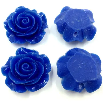 Margele Spacer Camee Albastru Inchis DIY Rășină Floare Trandafir Forma de Bijuterii DIY Face Găsirea 28x27mm 10buc