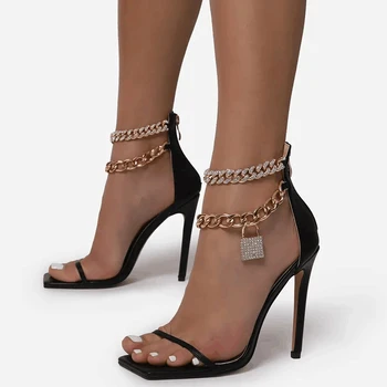 Marime mare pentru Femei, Pantofi cu Toc Sandale Pantofi de Vara Pentru Femei Pompe de sex Feminin Tocuri inalte Femei Pantofi cu Tocuri de Metal Decor cu toc Înalt