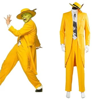 Masca Jim Carrey Cosplay Costum Adult, Barbati Costum Galben Uniforme, Costume Halloween, Costume De Carnaval Personalizate