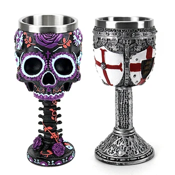 Medieval Craniu Cupa Cupa engleză Twilight Infloreste Pahar de Vin 3D Rasina & din Oțel Inoxidabil Cești de Cafea și Căni Creative Drinkware