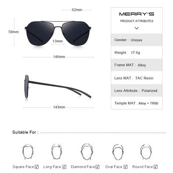 MERRYS DESIGN Bărbați Clasic Pilot ochelari de Soare Aviație Cadru HD Polarizat ochelari de Soare Pentru Condus TR90 Picioarele Protecție UV400 S8057