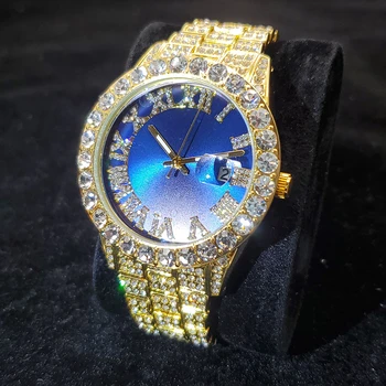 MISSFOX Mare Diamnd Bezel Domn Ceasuri Albastru Cadran Rotund de sex Masculin Ceas de Lux de Afaceri din Oțel Inoxidabil Om Cuarț Ceas