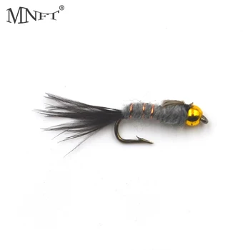 MNFT 10BUC Șirag de mărgele de Aur capul Gri Iepure Ureche Coada Neagră Nimfa Zbura Păstrăv Zbura de Pescuit Momeli Manivela Cârlige de pescuit 12#