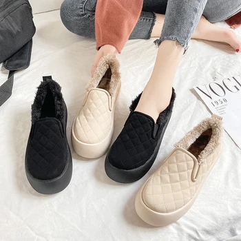 Mocasini de Blană pentru Femei Pantofi Platforma Slip-on Rotund Toe Modis Casual Femei Adidași Saboți Aluneca Pe Noi 2020 de Agrement de Iarna Slip-On