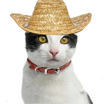 Moda de Companie Țesute Pălărie de Paie de Companie Soare Pălărie Sombrero pentru Câini de talie Mică și Pisici, animale de Companie Pisoi Capace Costum de Câine de Companie Accesorii