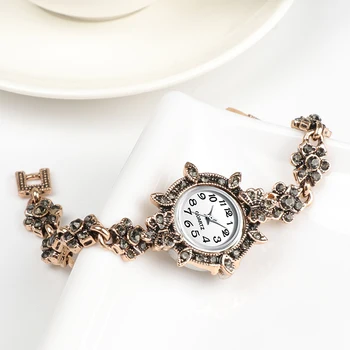 Moda De Lux Femei Cuarț Ceas De Mână De Aur Antic Turc Gri Stras Brățară Ceas Vintage Ceasuri De Moda Montre Femme