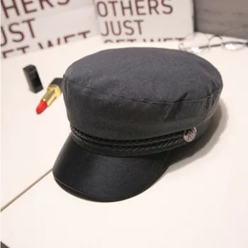 Moda din Piele PU Militare Palarie Toamna Marinar Pălării Pentru Femei Negru Gri flat top de sex Feminin de călătorie cadet pălăria Căpitan Capac