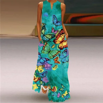 MOVOKAKA Moda de Imprimare Florale Rochie de Vara Femei Beach Casual Elegante Plus Dimensiune Rochii Femei rochie fără Mâneci Fete 2021 Rochie de Femei