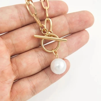Naturale Coajă Colier De Perle Din Oțel Inoxidabil De Comutare Lanț Coliere Pentru Femei De Aur/Argint De Culoare De Metale Grele Lanț Cravată