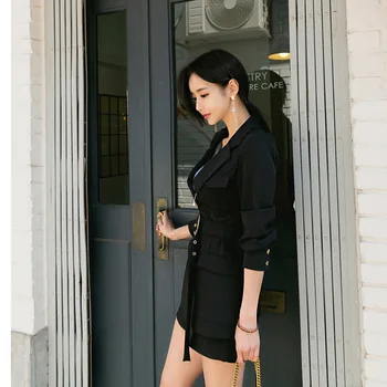New sosire femei temperament set de două piese negru slim sacou confortabil scurte, pantaloni de moda stil de lucru de înaltă calitate femei set