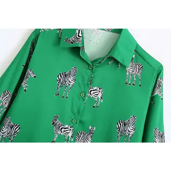 Nlzgmsj Za 2020 toamna femei supradimensionat animal print camasa verde chic feminin casual tricou vrac bluze