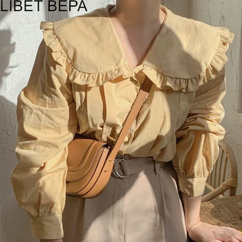 Noi 2021 Primavara-Vara pentru Femei Bluza Dulce la Modă Elegant Supradimensionat Vintage Tricou Guler de Pan Peter Sălbatice Doamna Topuri BL3315