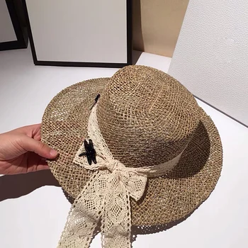 Noi Hepburn Stil High-end Personalizate Sărat Paie Pălărie de Paie Pentru Femei de Vara Retro Plat Pălărie Umbrelă de soare pe Plajă Pălărie Chapeu Feminino