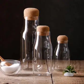 Noi Simplu Rezistent La Căldură Lapte Suc De Apă Flacon De Sticlă Cu Dop De Lemn Creative De Sticlă Transparentă De Apă Sucul De La Sticla De Lapte