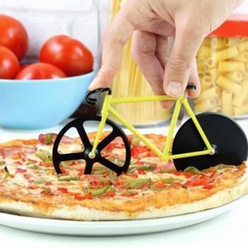 Noul Design din Oțel Inoxidabil Pizza Cuțit cu Două roți de Bicicletă Forma de Pizza Cuțit de tăiat Pizza Instrument de Biciclete Rotunde de Pizza Cutter Cuțite