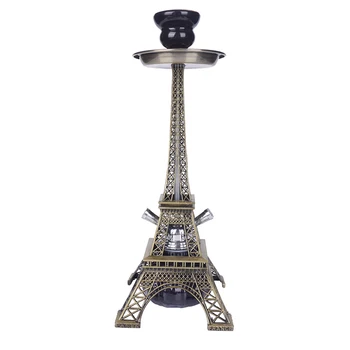 Noul Model de Metal Paris Turnul Shisha Conducta de Bază de Sticlă Narghilea Set cu Dublă pentru două Țevi Ceramice Castron Cărbune Clește Chicha Narguile