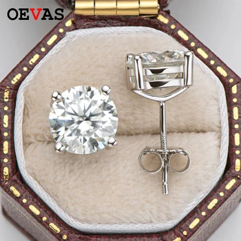 OEVAS Real 2ct D Culoare Moissanite Nou Stil Rotund Cercei Stud Pentru Femei, de Calitate Superioară Argint 925 Bijuterii de Nunta