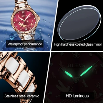 OLEVS Automată Ceas pentru Femei de Moda Ceramică Rochie Mecanice Diamant Simplu rezistent la apa Luminos Doamnelor Ceas de mână 2021