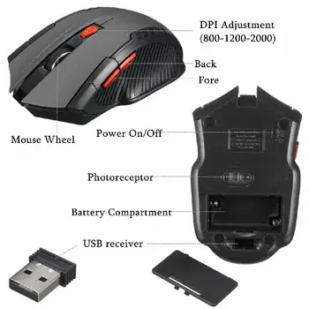 Optical Gaming Mouse și Receptor USB pentru PC, Laptop 2.4 Ghz Wireless Mini