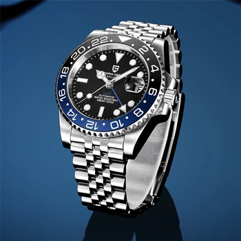 PAGANI DESIGN Bărbați Automat WatchTop brand Safir de Sticlă Oțel Inoxidabil MechanicalWatch 100M rezistent la apa GMT Mens Watch