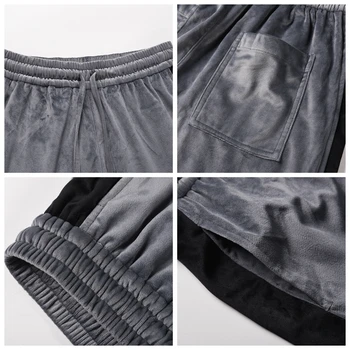 Partea de vara cu Dungi pantaloni Scurți de piele de Căprioară Retro Cusaturi de Contrast Genunchi-lungime Bărbați și Femei Hip Hop Velur Sudoare Scurt Bărbați Îmbrăcăminte