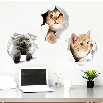 Pisica 3D Vii Distrus Comutator de Perete Autocolant Baie, Toaletă Kicthen Decorative Autocolante Amuzante Animale Decor Poster PVC de Artă Murală