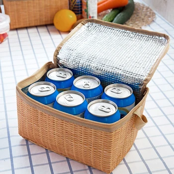 Portabil Izolat Termic mai rece Cutie de Prânz pentru Copii Panza Imitatie Rattan Lunchbox Sac Container pentru Alimente Bento Box pentru Picnic