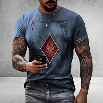 Puimentiua 2021 Carti de Joc pentru Bărbați Tricou Diamant Pătrat de Imprimare T-shirt Barbati Casual de Vara cu Maneci Scurte Pulover Vrac Topuri