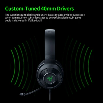 Razer Gaming Cască Cască Kraken X-USB 7.1 Surround, Sunet Ultra Ușoare Căști Flexibil Cardioid Microfon Custom-Tuned