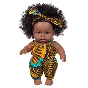 Realist De 8 Inch De Vinil Kawaii Negru African Fetita Papusa Drăguț Negru Parul Cret Copil Jucărie De Copii Cadou De Ziua Festivalului Cadou