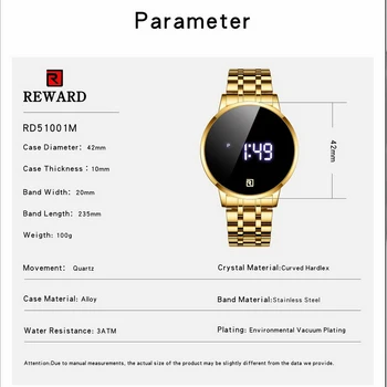 RECOMPENSA 2021 Bărbați Ceasuri de Lux de Top de Brand de Moda Touch LED-uri Digitale Ceas Barbati Aur Bandă de Oțel 3ATWaterproof Ceas de mână
