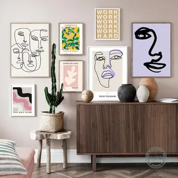 Rezumat Nordic Matisse Postere Si Printuri Fata Minimalist Linie De Desen, Panza Pictura Arta De Perete De Lamaie Plante Imagine Decor Acasă