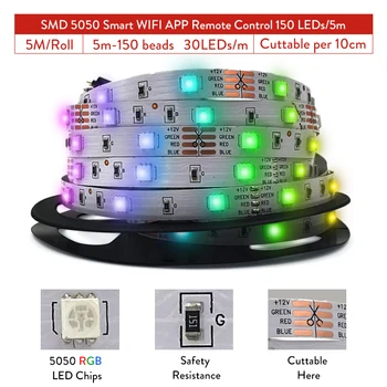 RGB 5050 Benzi WiFi Inteligent Panglici LED Control de la Distanță Telefonul Cintas pentru TV Ambient Acasa, Dormitor, Bucatarie Fundal Iluminat 220V