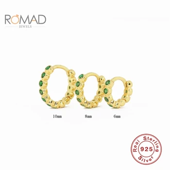 ROMAD 6/8/10mm S925 Argint Rotund Verde Zircon Cercei Pentru Femei Cercei de Aur Moda Bijuterii Boucle Oreille Femme