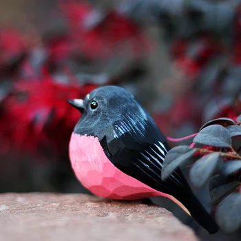Sculptură în lemn roz muscari decor handmade pasăre neagră peach blossom de acasă ornamente