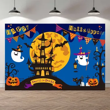 SeekPro Blue Moon Castelul Personalizate De Vacanță Fotografie De Fundal De Halloween Party Banner Fundaluri