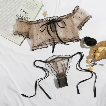 Set de Lenjerie erotica Sutien pe Un Umăr Tub de Top de Dantela Sexy Bowknot Backless+Thong Pijamale pentru Femei de sex Feminin Bielizna Damska