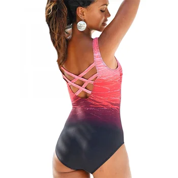 Sexy Plus Dimensiune Gradient Print Doamnelor dintr-O bucata Bikini costume de Baie O Piesă Femei Neon Atletic costume de Baie Costum de Baie Cupshe