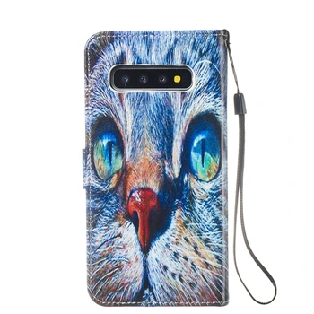 SFor Coque Samsung Galaxy S10 Caz Pisica Drăguț Marmură Delfin Piele Flip Wallet Cazuri de Telefon Pentru Etui Samsung S10 Acoperi Capinha