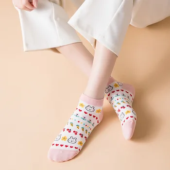 Sosete pentru femei Nou de Imprimare de Moda Drăguț de Culoare Glezna Șosete de Bumbac Casual Respirabil Vara Sosete Invizibile Pentru Femei Stil Coreea